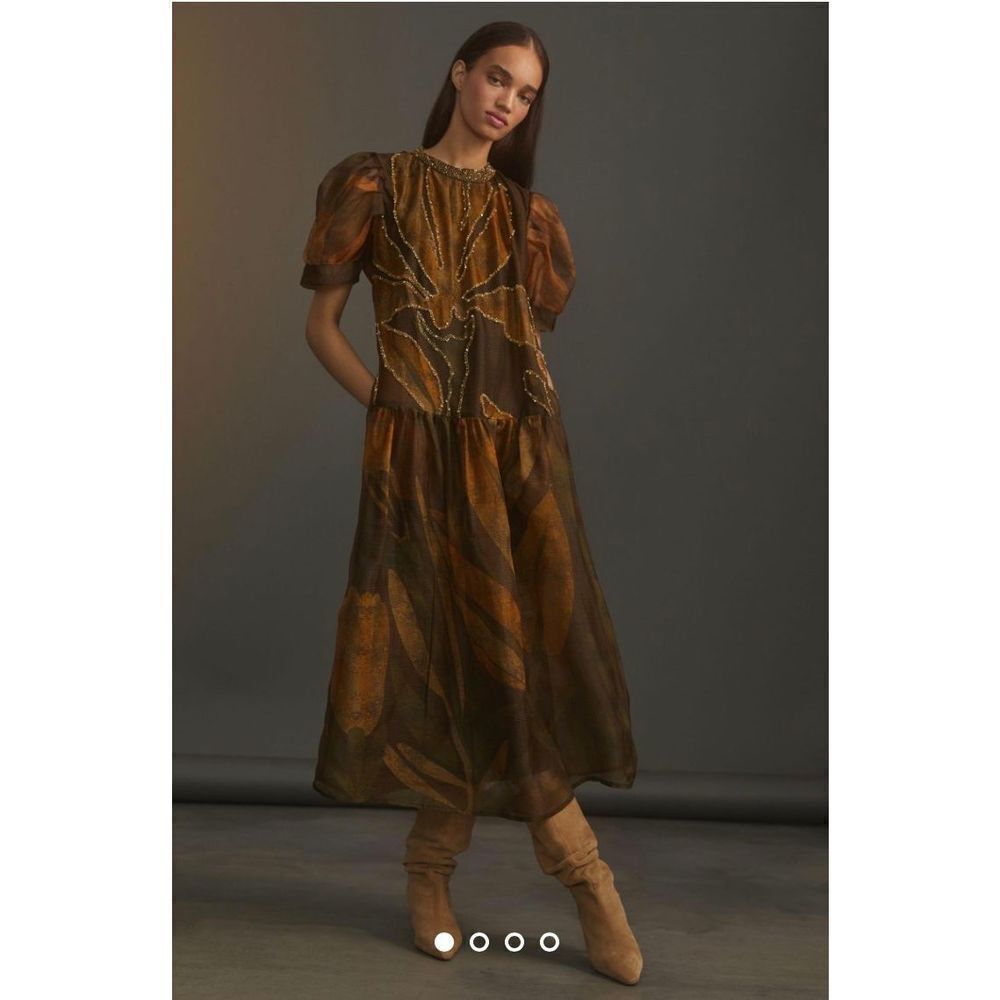 Anthropologie x Roopa Pemmaraju Beaded Silk Organza Maxi Dress Size XL - Picture 1 of 8